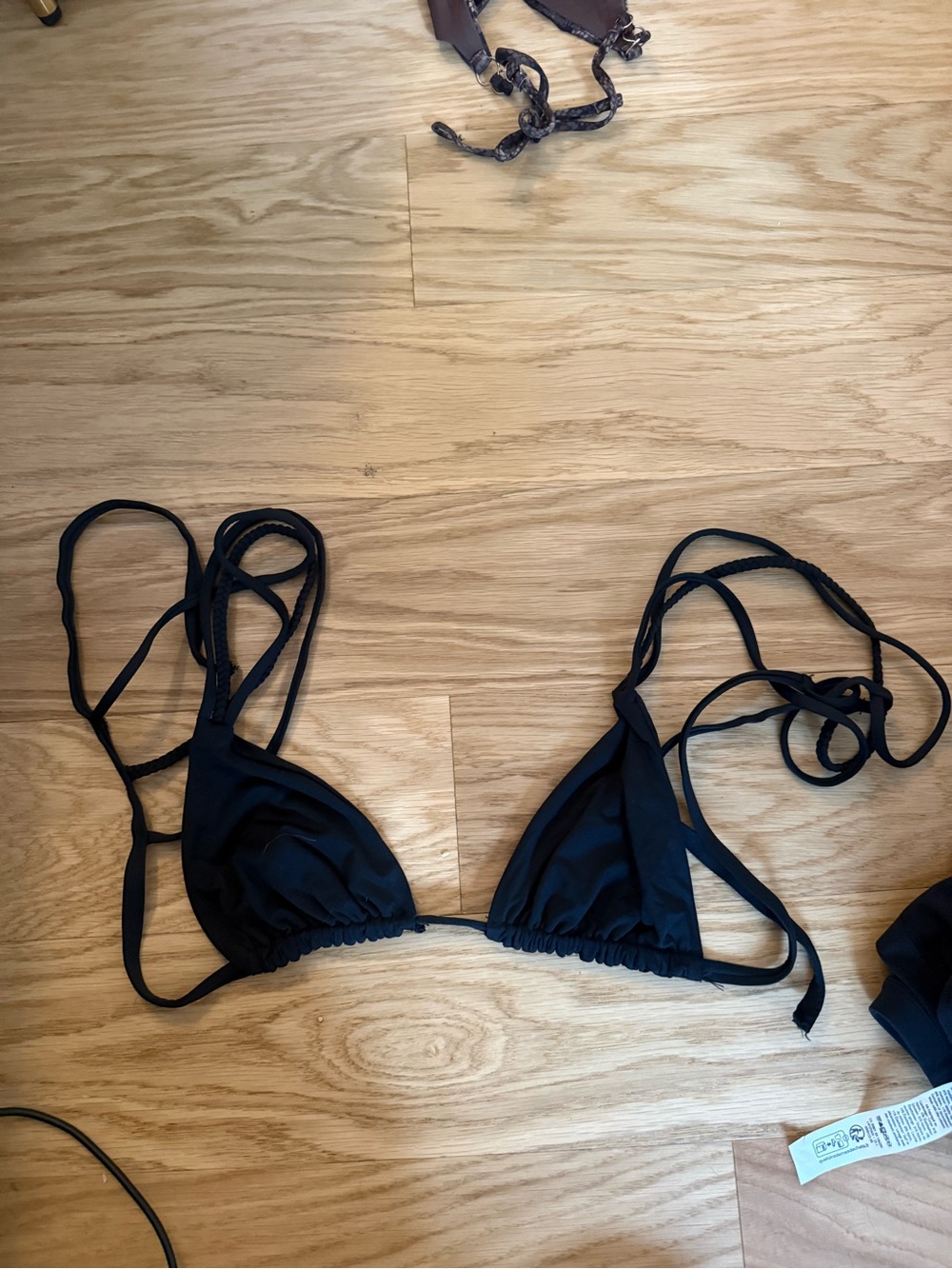 Frankie's Bikinis Black Triangle String Bikini Top